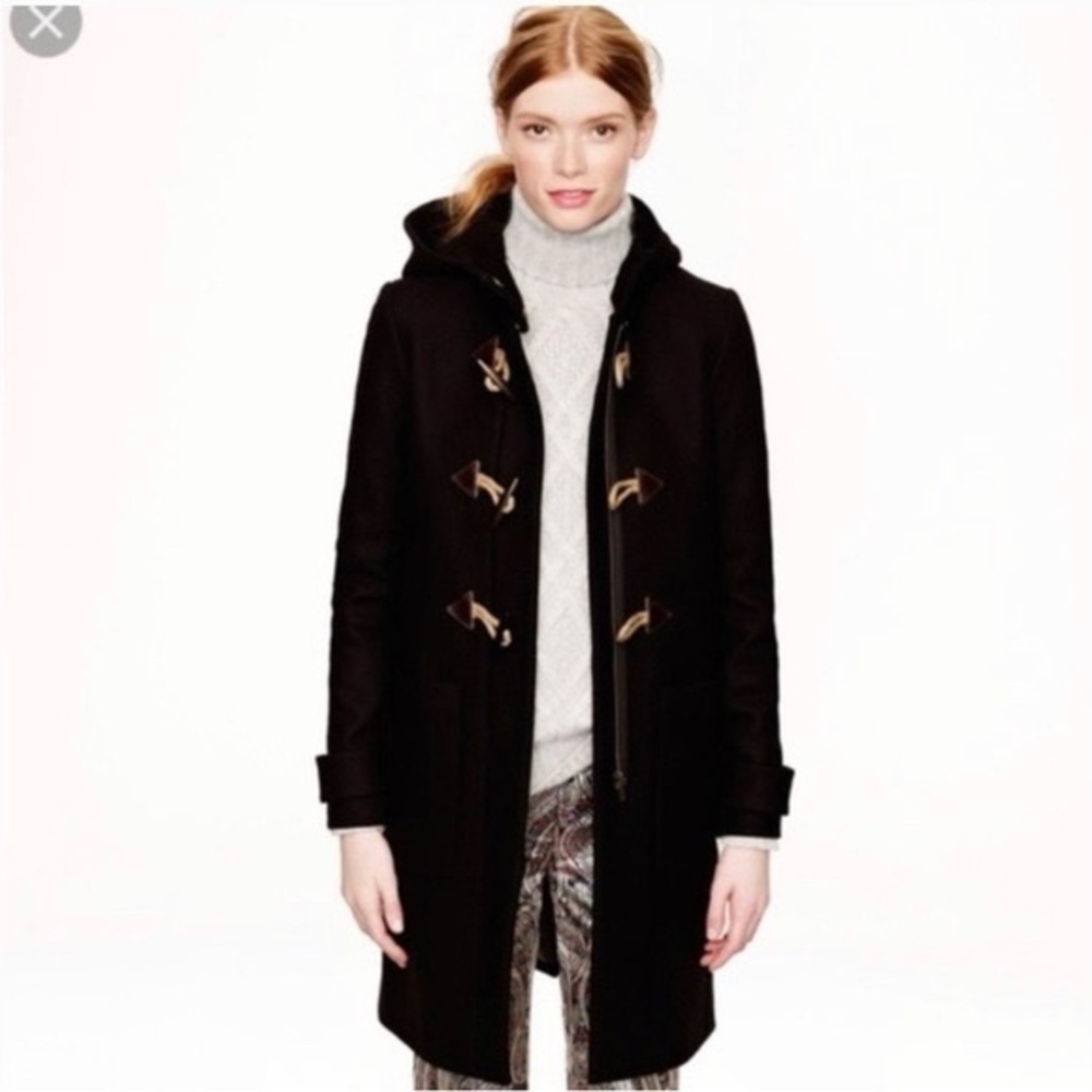 J. Crew Convertible Wool Melton Toggle Coat Hooded Jacket Black 0